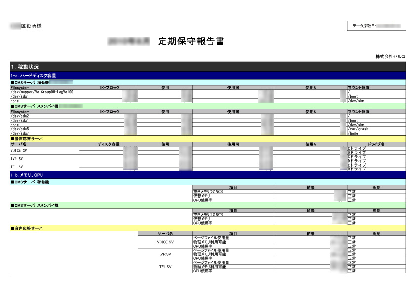 定期保守報告書：例